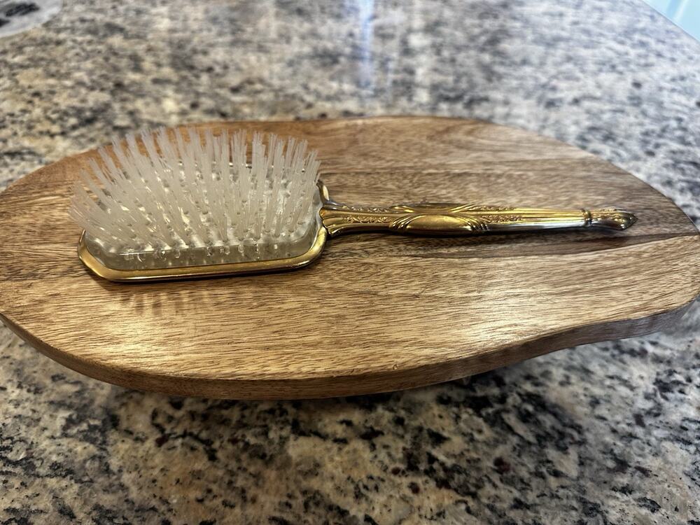 Vintage Victorian Hair Brush Copper Handle Flower floral